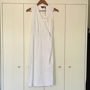Theory White Sleeveless Wrap Midi Dress with Tie Waist